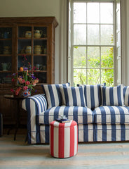 Drum Footstool in Stripes Petunia - Made to Order