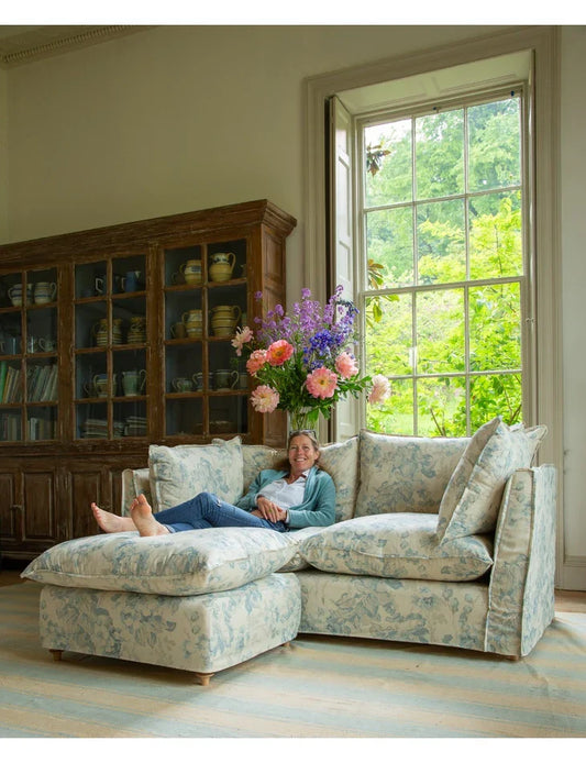 Coco 2.5 seater sofa with Self Piped Knife Edge cushion in Andrew Martin Midsummer Faded Blue - Hand Made in USA (Available for Quick Ship)