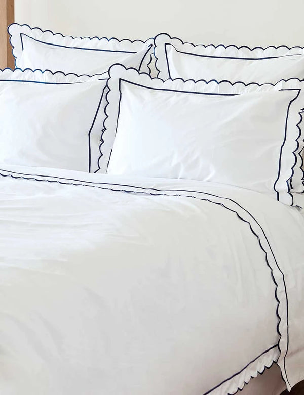 Navy Scalloped bed linen