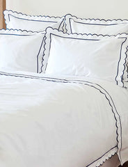 Navy Scalloped Edge Oxford Pillowcase (50cm x 75cm) - Pre Order for Delivery in Late December 