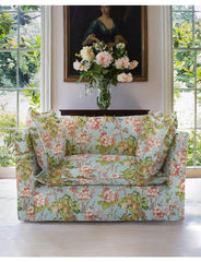 Coco Loveseat with Self Piped Knife Edge cushion in Andrew Martin Midsummer Sky - Hand Made in USA