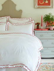 Red Scalloped King Size Duvet Cover - Pre Order for Delivery in Late December 