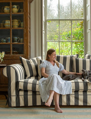 Salthrop Sofa with Self Piped Knife Edge cushion in Stripes Black and White - Hand Made in USA