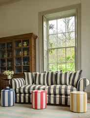 Salthrop Sofa with Self Piped Knife Edge cushion in Stripes Black and White - Hand Made in USA