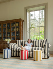 Salthrop Sofa with Self Piped Knife Edge cushion in Stripes Black and White - Hand Made in USA