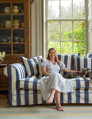 Barton Large Sofa with Scatter Cushions in Stripes Sea Holly - Hand Made in USA