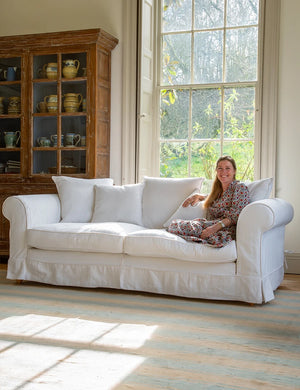Barton Large Sofa with Scatter Cushions in Cotton Linen Snow Drop - Hand Made in USA