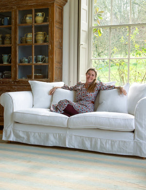 Barton Large Sofa with Scatter Cushions in Cotton Linen Snow Drop - Hand Made in USA