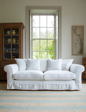 Barton Large Sofa with Scatter Cushions in Cotton Linen Snow Drop - Hand Made in USA