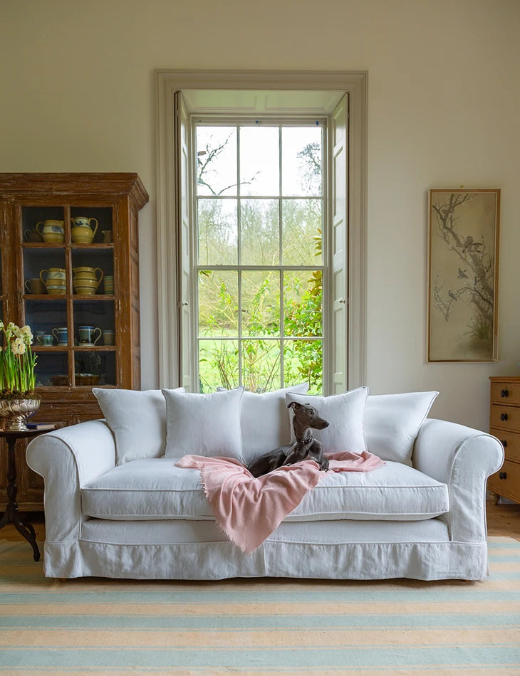 Barton Large Sofa with Scatter Cushions in Cotton Linen Snow Drop - Hand Made in USA