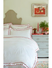 Red Scalloped King Size Flat Sheet