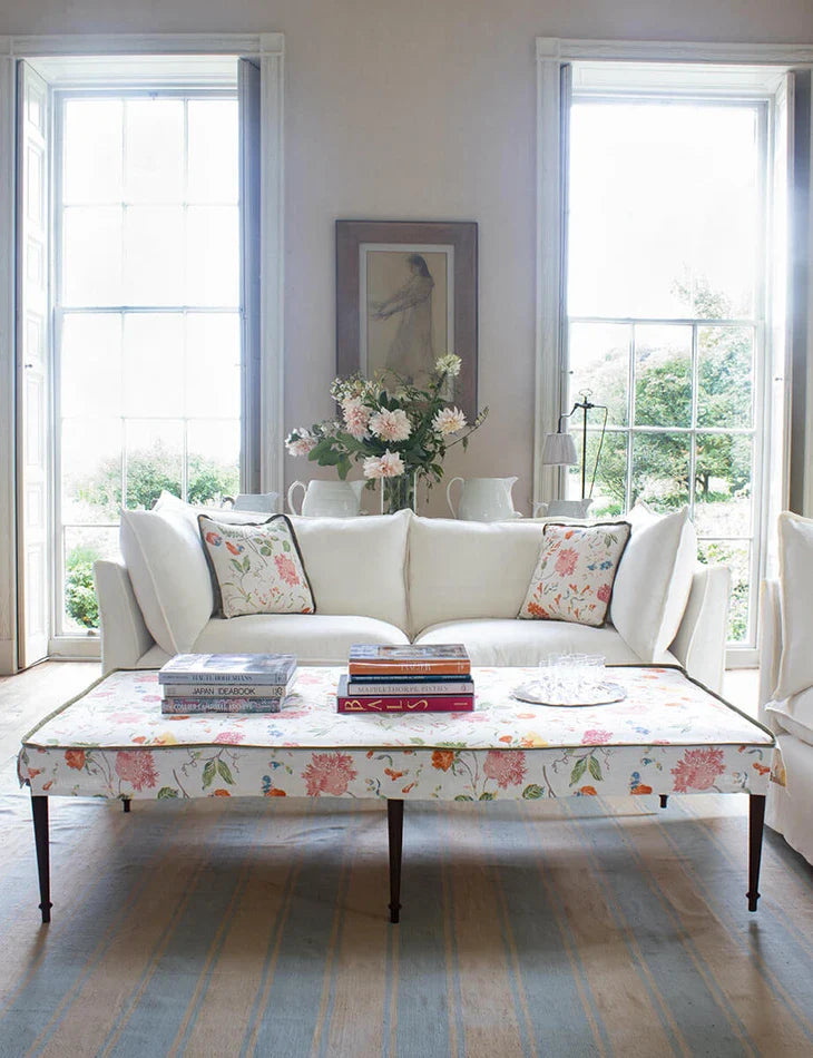 Coco Large Coffee Table Contrast Welt in Andrew Martin Wildwood Ivory  - Hand Made in USA
