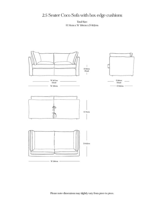 Coco 2.5 seater sofa with Self Piped Box Edge cushion in Customers Own Material (excl. Fabric)  - Hand Made in USA