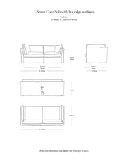 Coco 3 seater sofa with Self Piped Box Edge cushion in Customers Own Material (excl. Fabric)  - Hand Made in USA