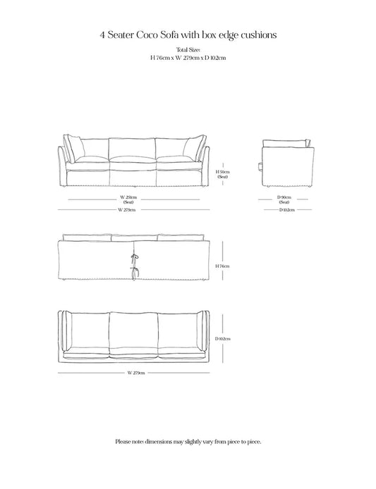 Coco 4 seater sofa with Contrast Piped Box Edge cushion in Customers Own Material (excl. Fabric)  - Hand Made in USA