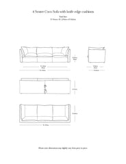 Coco 4 seater sofa with Self Piped Knife Edge cushion in Customers Own Material (excl. Fabric)  - Hand Made in USA