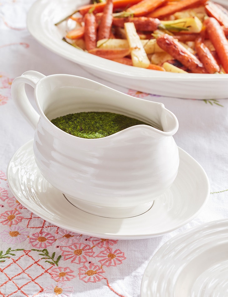 White Porcelain Gravy Boat & Stand